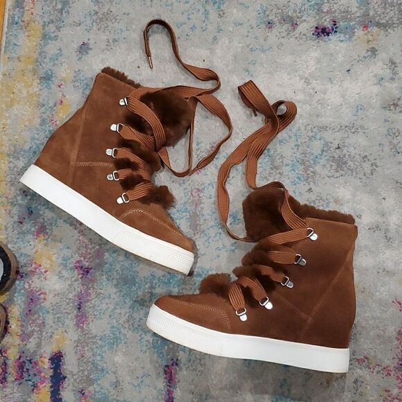 Steve Madden Wharton Suede Wedge Fur Boots Size 9 - Picture 9 of 14